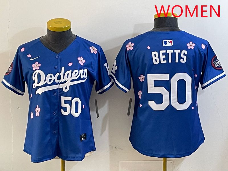 Women Los Angeles Dodgers 50 Betts Blue Sakura Edition 2025 Nike MLB Jersey style 8